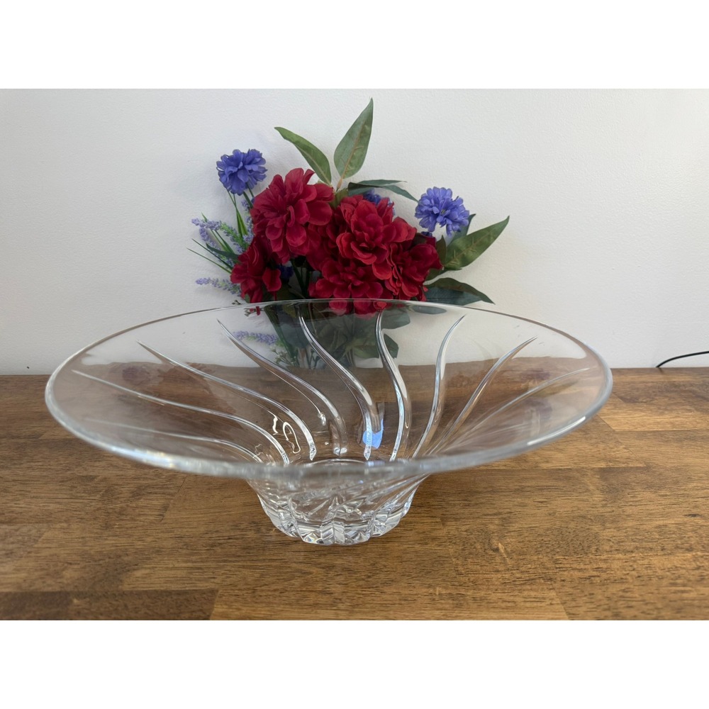 Vintage Heavy Crystal Glass Bowl Swirl Pattern Large Centrepiece Fruit Bowl Art